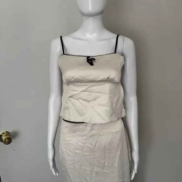 Commense Satin Elegant beige Spaghetti Straps and Bow Detail Maxi Skirt set S - Picture 11 of 15